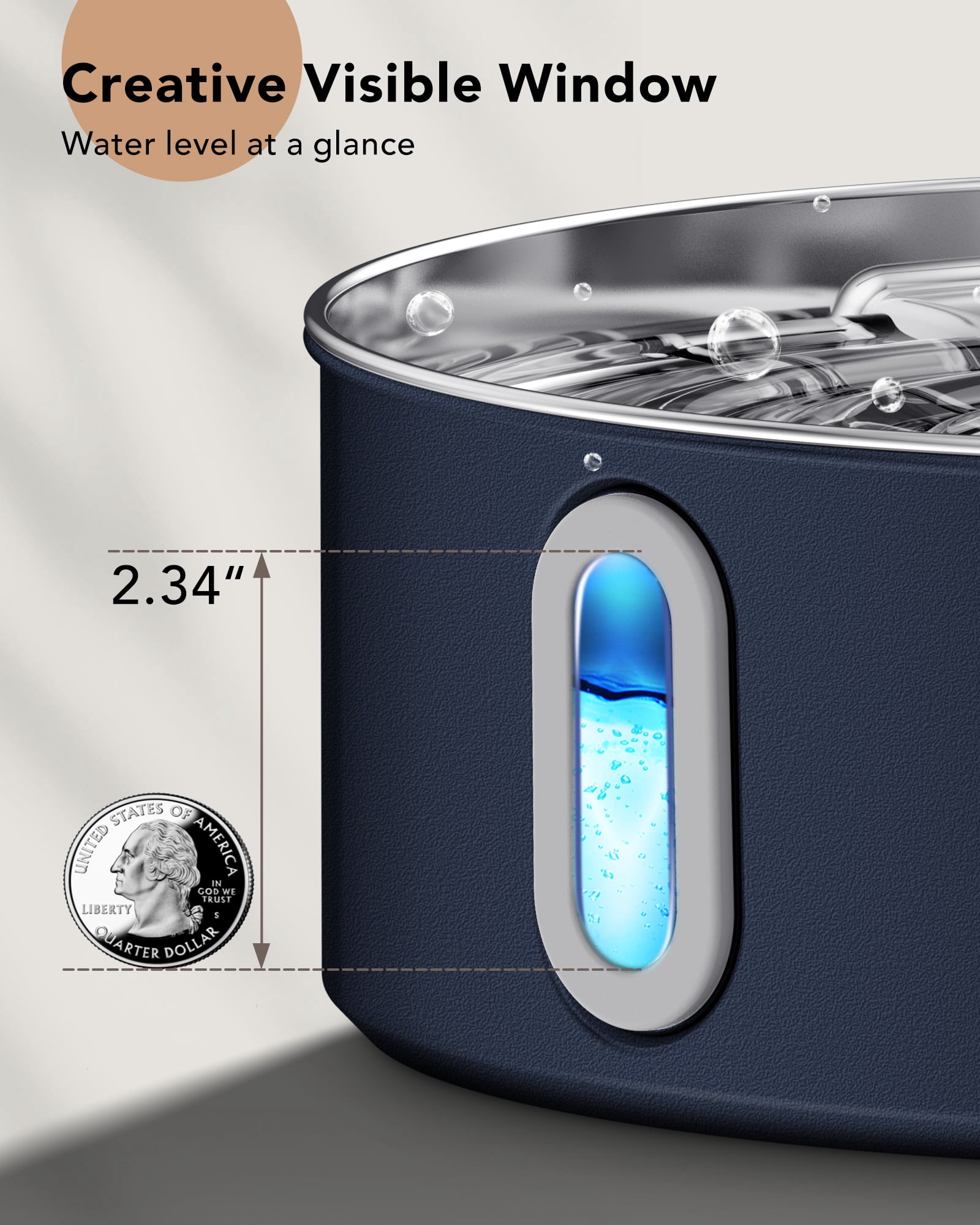 Dog Water Fountain for Large Dogs, 7L/236oz/1.8G Stainless Steel Pet Water Dispenser with Multi-Filtration, Automatic Dog Water Bowl Fountain for Inside - Navy