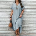 thumbnail image 2 of Autumn Wedding Guest Dress Womens Casual Plus Size Dress V Neck Solid Color Loose Fit Short Sleeve Woman Dresses Elegant Casual Grey XXXL, 2 of 5