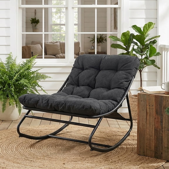 EVERITE Powder Coated Steel Outdoor Chair,Removable Cushions for Patio & Backyard,Dark Gray