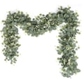 thumbnail image 1 of Nvzi Guirnalda de eucalipto con flores blancas (2 paquetes, 1,8 m, hojas de eucalipto dólar de plata, guirnalda de gypsophila, enredaderas artificiales), 1 of 5