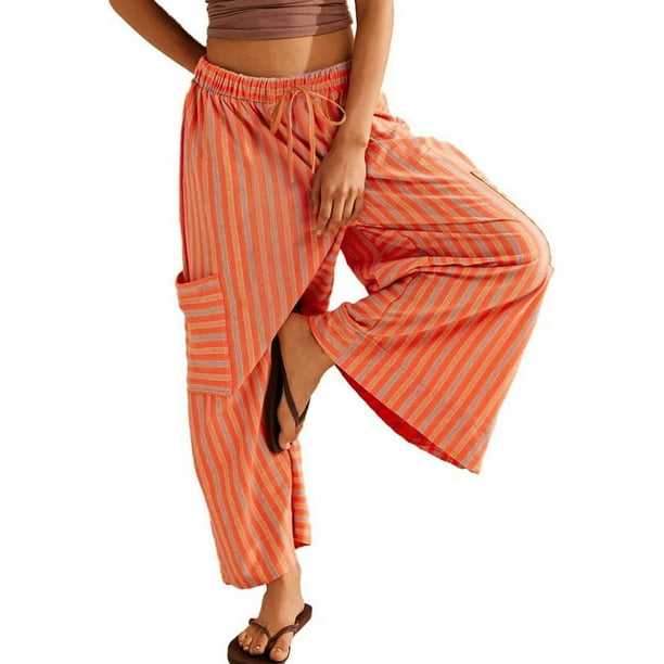 Pantalones Anchos Cómodos de Verano para Mujer, Color Naranja, Talla XL