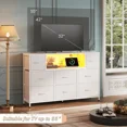 thumbnail image 4 of Dresser TV Stand for 45/50/55 Inch TV Entertainment Center with LED Lights & Charging Station 8 Fabric Drawers & Open Shelves for Living Room Hallway Wood Top, 4 of 6