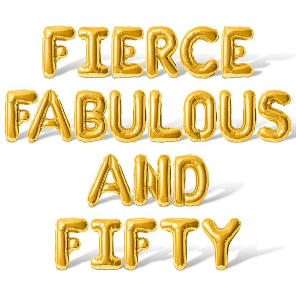 Letter Balloons - FIERCE FABULOUS AND FIFTY 16" Inch Alphabet Letters Foil Mylar Balloon 50th Birthday Party Banner (Gold)