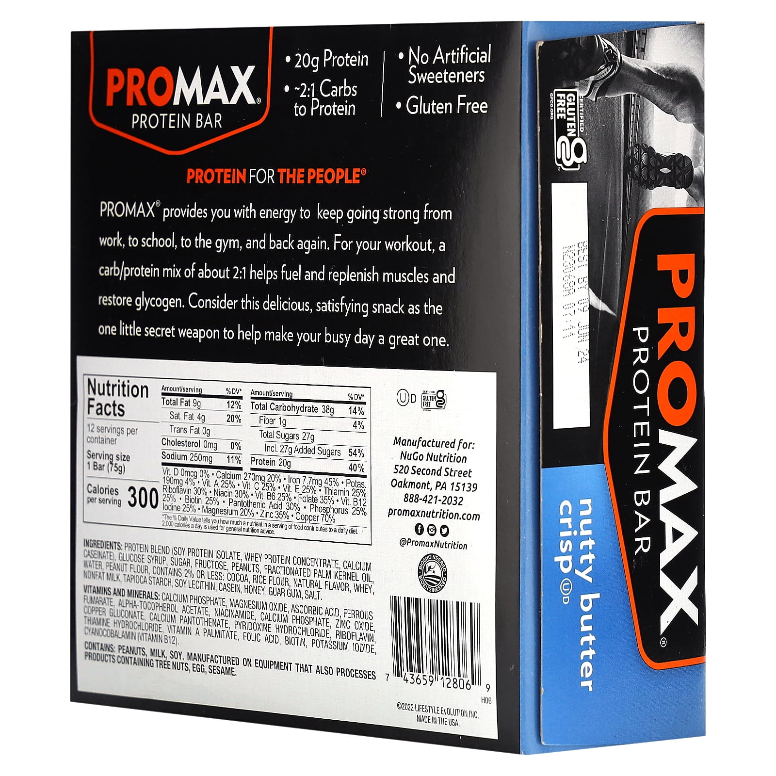 Promax Nutty Butter Crisp, 20g High Protein, Gluten Free, 12 Count