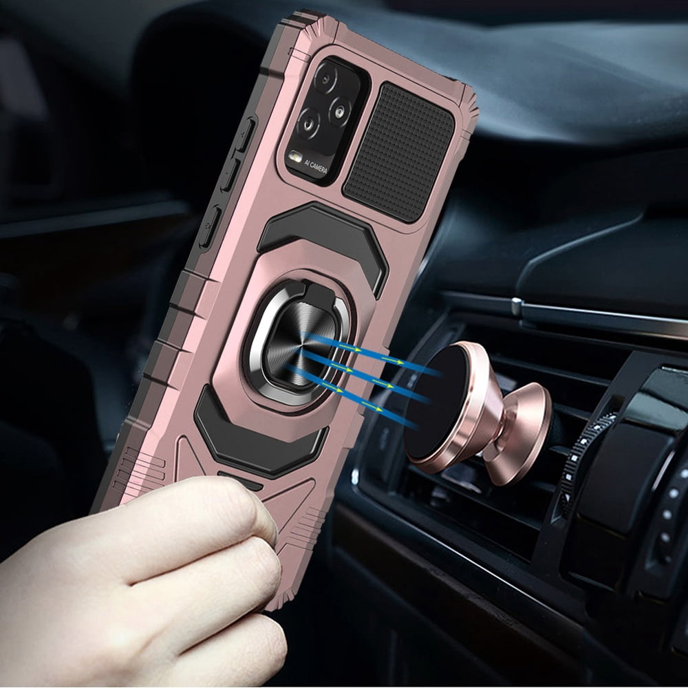 For BLU View 5 Pro Hybrid Dual Layer with 360° Rotate Magnetic Ring Stand Holder Kickstand TPU Rugged PC Shockproof Cover ,Xpm Phone Case [ Rose Gold ]