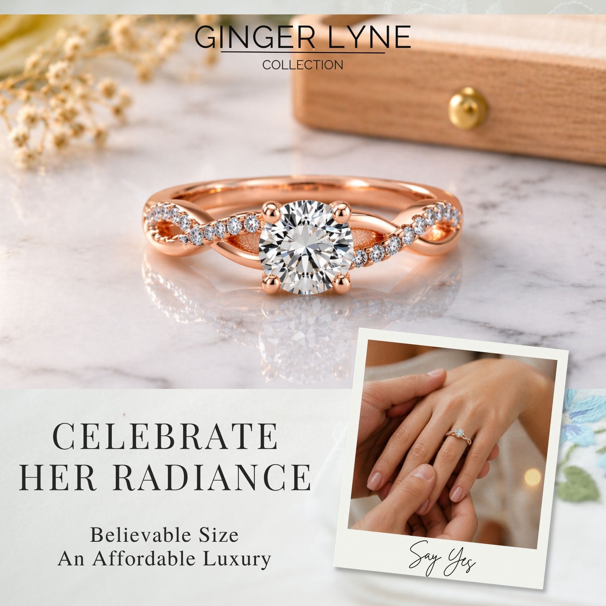 Queena Solitaire Engagement Ring for Women Sterling Silver CZ Ginger Lyne Collection