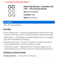 thumbnail image 2 of Brake Pedal Bushing - Compatible with 1987 - 1996 Chevy Beretta 1988 1989 1990 1991 1992 1993 1994 1995, 2 of 2