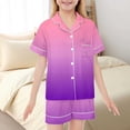 thumbnail image 2 of Kids Satin Pajamas for Girls Boys Gradient Short Sleeve Button Down Nightwear with Shorts Summer PJS for Girls Outfits Size 6T, 2 of 7
