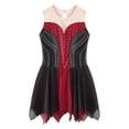 thumbnail image 3 of TiaoBug Kids Girls Glittery Figure Skating Dress Sleeveless Irregular Mesh Ballet Dancewear Burgundy 14, 3 of 7