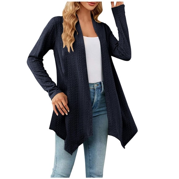 QUYUON Sweater Cardigan Sale Long Sleeve Cardigan for Women Fall Polyester Cardigan Blazers Women Cardigan Jacket Style Q-3538 Winter Knit Sweater Outerwear Coat Navy S