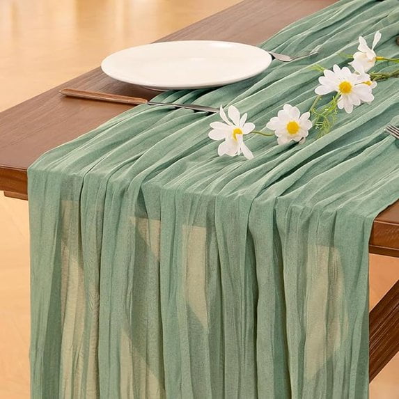 Cheesecloth Table Runner, Boho Gauze Cheese Cloth Table Runner Rustic Sheer Runner 300cm Long for Wedding Bridal Baby Shower Birthday Party Cake Table Decorations (green)