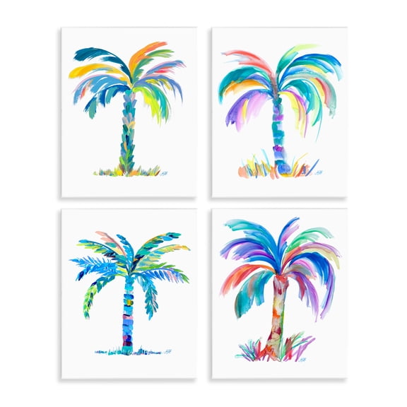 Stupell Industries Bold Blue Palms Nautical & Beach Painting Unframed Art Print Wall Art, 11 x 14, Set of 4