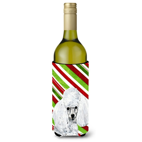 White Toy Poodle Candy Cane Christmas Wine Bottle Hugger