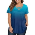 thumbnail image 3 of TQWQT Plus Size Tunic Tops for Women Cute Womens Plus Size Dressy Tops V Neck Criss Cross Womens Tops Short Sleeve Gradient Print Casual Tshirt 5x Women Plus Size Clothing Sky Blue XL, 3 of 6