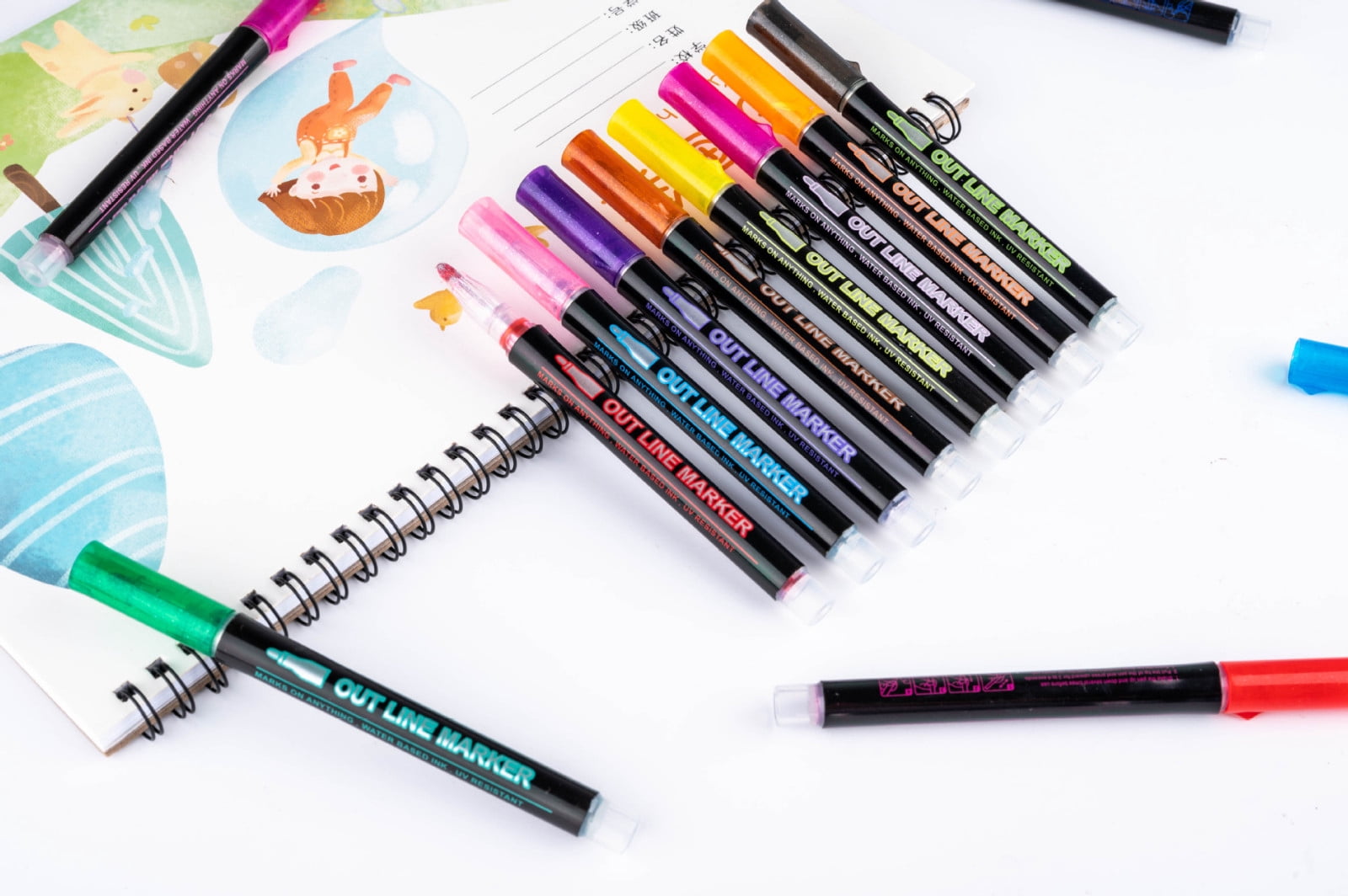 Double Line Pen Color Hand Account Pen Dream Metal Pen Hand-Ed 8Color Highlighter Marker Pen10Ml