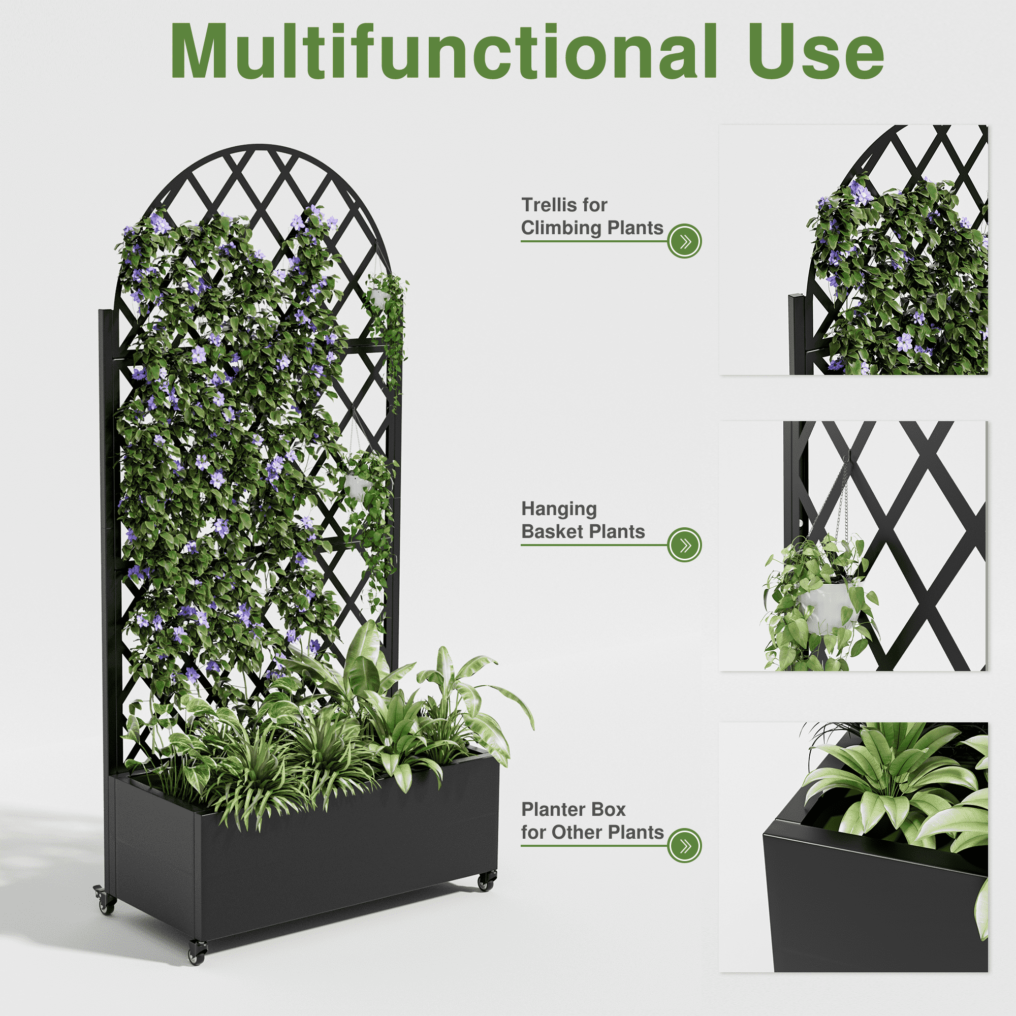 MAYEERTY 72"x35" Metal Arched Raised Garden Bed with Trellis, Outdoor Planter Box for Climbing Plants, Black