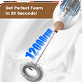 thumbnail image 3 of Milk Frother Rechargeable, Rechargeable Milk Frother Handheld Powerful Coffee Frother for Coffee Latte, Cappuccino White, 3 of 8