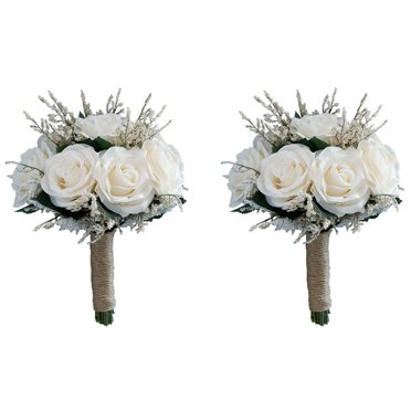 2X Bridal Bouquets for Wedding, Artificial Flower Bouquet Bride Bridesmaid Holding Flower, Flower Girl Bouquet