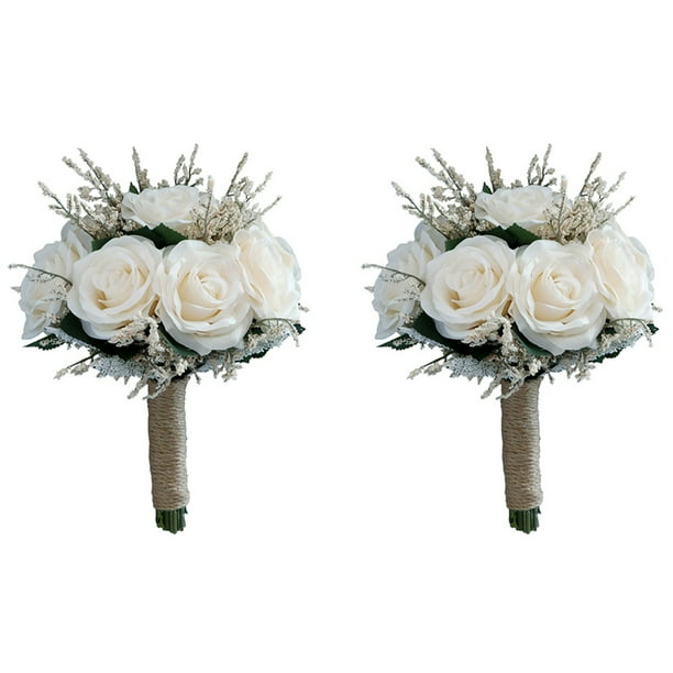 2X de Novia para Boda, Ramo de Flores de Rosas Artificiales, Flores para Dama de de Novia