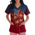 thumbnail image 3 of 250th Anniversary USA Scrub Tops Women American Flag Print Stretch V Neck Scrubs 4th of July Nurse Working Uniforms with Pockets, 3 of 4