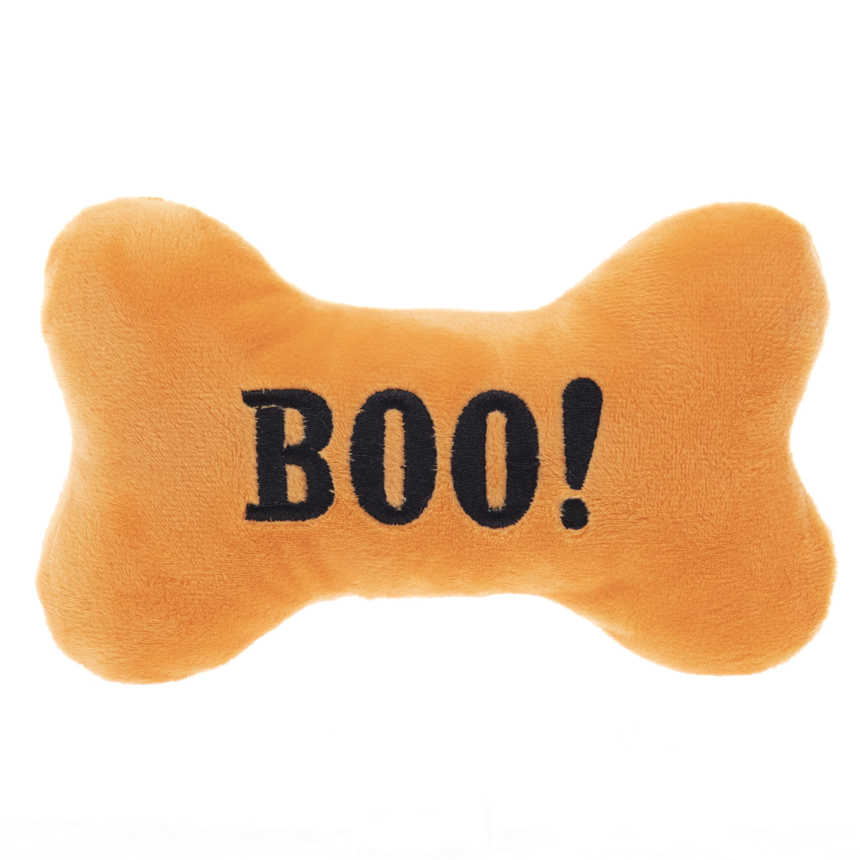 Vibrant Life Halloween 6in Squeaky Plush Dog Toy, Orange Boo Bone