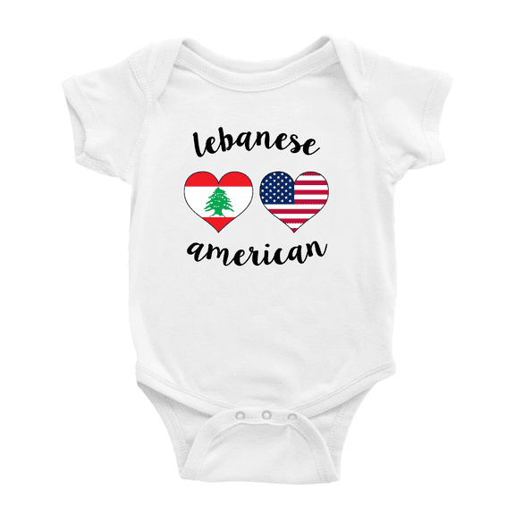 Lebanese American Flag Two Hearts Cute Baby Clothes For Boy Girl (White, 6-12 Months)