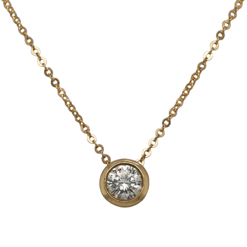 1.00 Ct Round Cut Lab Created Diamond Bezel Set Pendant Necklace 18" 14K Yellow Gold Plated