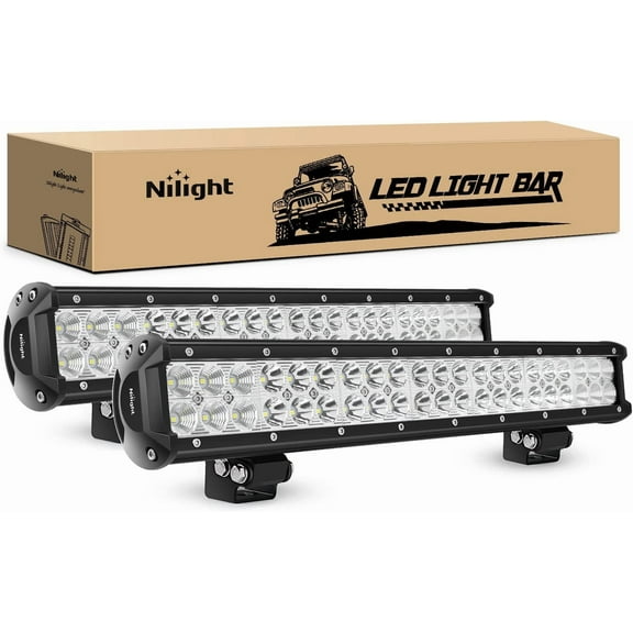 Nilight - NI06A-126W Light Bar 2PCS 20 Inch 126W LED Lights Spot Flood Combo Led Off Road Driving Lights Led Fog Lights Jeep Lights Boat Lighting LED Work Light