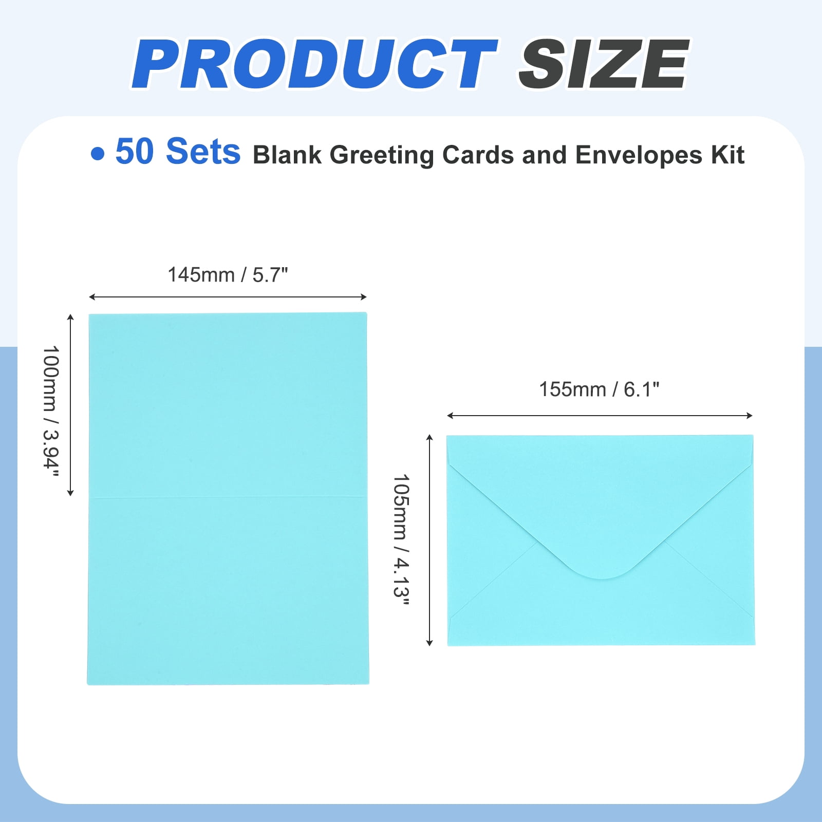 Uxcell 4 x 6" Blank Greeting Cards and Envelopes, 50Sets Half Fold Note Cards and Envelopes 250g Thick Cardstock for DIY Wedding Birthday Party Invitations, Light Blue