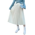 thumbnail image 3 of Txlixc Falda plisada de terciopelo para mujeres casual color sólido falda elástica de cintura a larga en otoño, adecuada para usar en la calle Txlixc moda, 3 of 9