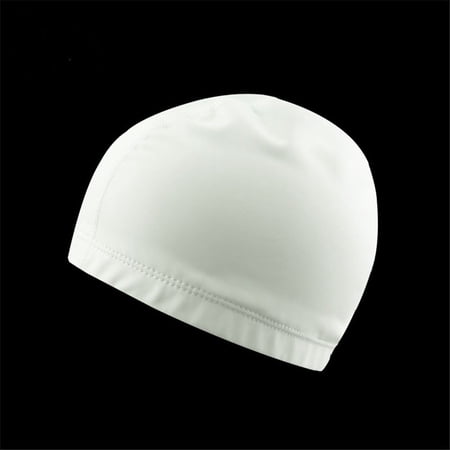 Sports Solid Color Waterproof Adults/kids Protect Ears PU Fabric Swim Pool Hat Swimming Caps WHITE