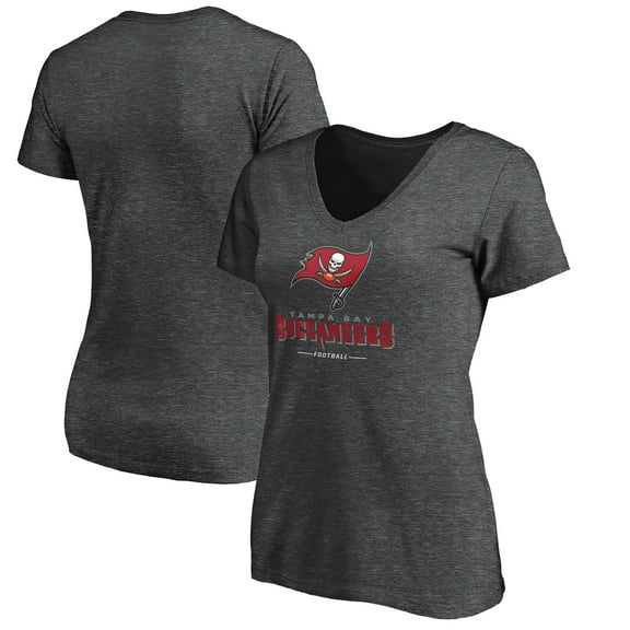 Women's Heather Gray Tampa Bay Buccaneers Team Lockup V-Neck T-Shirt
