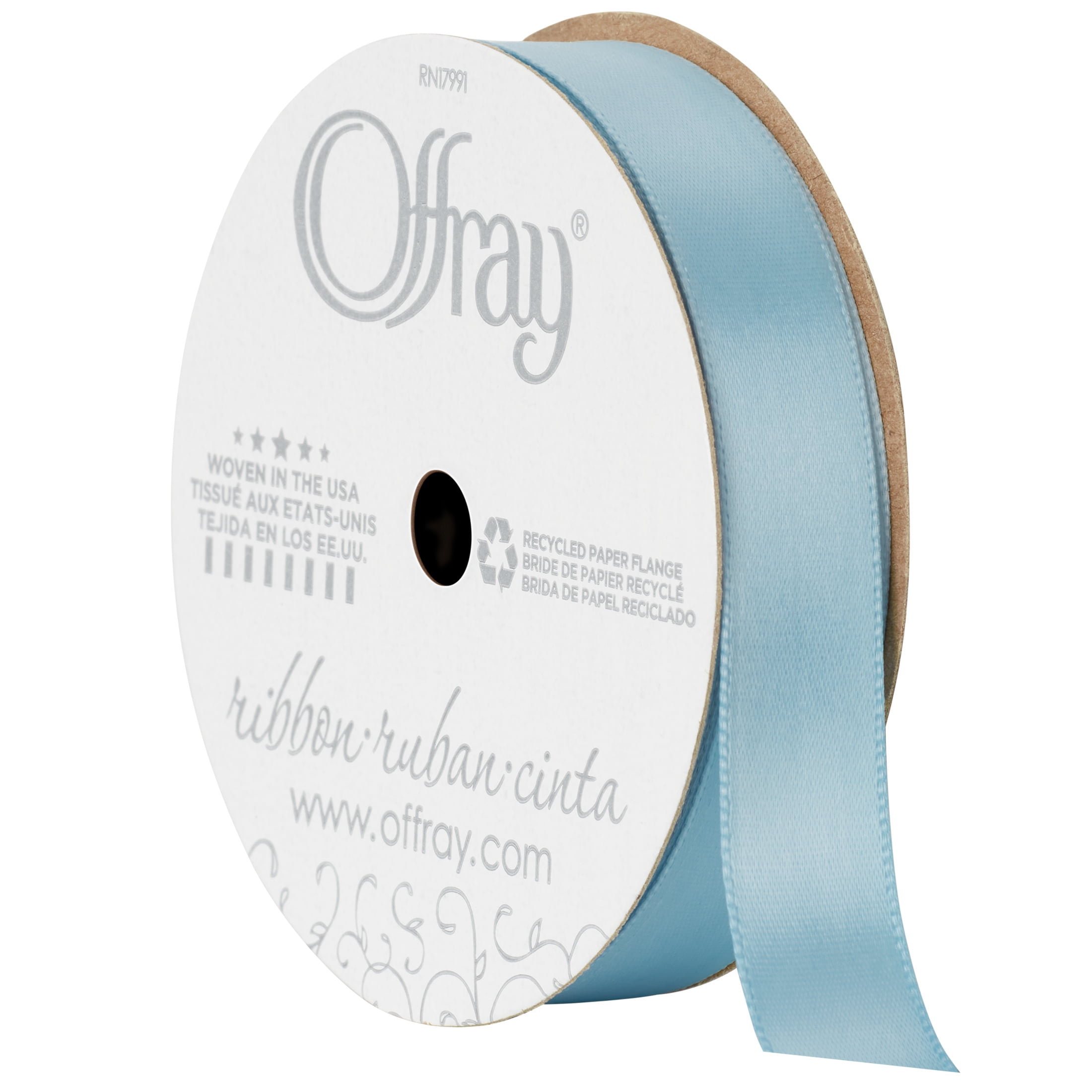 Offray Ribbon, Powder Blue 5/8 inch Single Face Satin Polyester Ribbon, 18 feet