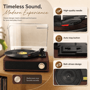 Maio A4 vintage phonograph, vinyl record, high-fidelity stereo sound, 3-speed belt-driven vintage phonograph, 3.5mm output compatible with external speakers, perfect holiday gift,Red Walnut
