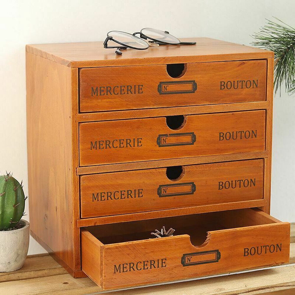 Desk Organizer with 4 Drawers, Vintage Wooden Storage Box Drawer Organizer