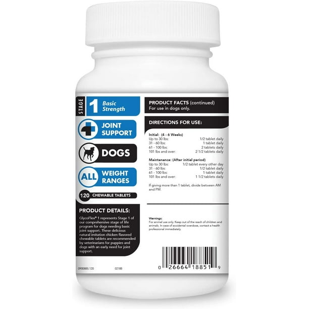 Suplemento GlycoFlex 1 Apoyo Diario de Cadera y Articulaciones para Perros 120 Tabletas Masticables VETRISCIENCE Laboratories VEL 7646464S Bodega Aurrera en linea