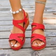 thumbnail image 4 of Sandales à Plateforme pour Femmes à Bout Ouvert avec Bride Ajustable, Slingback, Sandale Compensée, Semelle Intérieure Coussinée Confortable, Chaussures de Marche, Rouge, Taille 6, 4 of 8