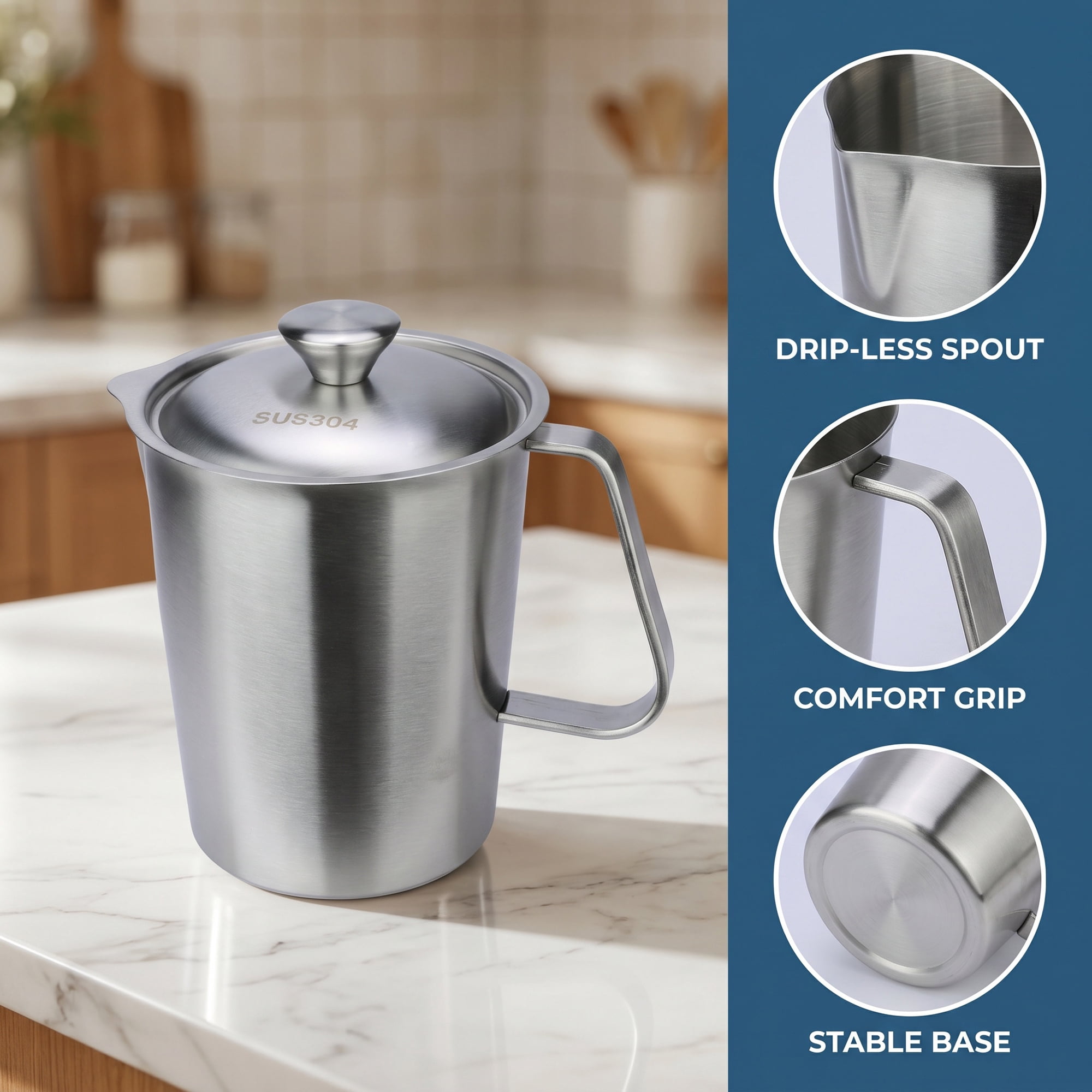 Unique Bargains Stainless Steel Measuring Cup Silver with Cover 1500ml