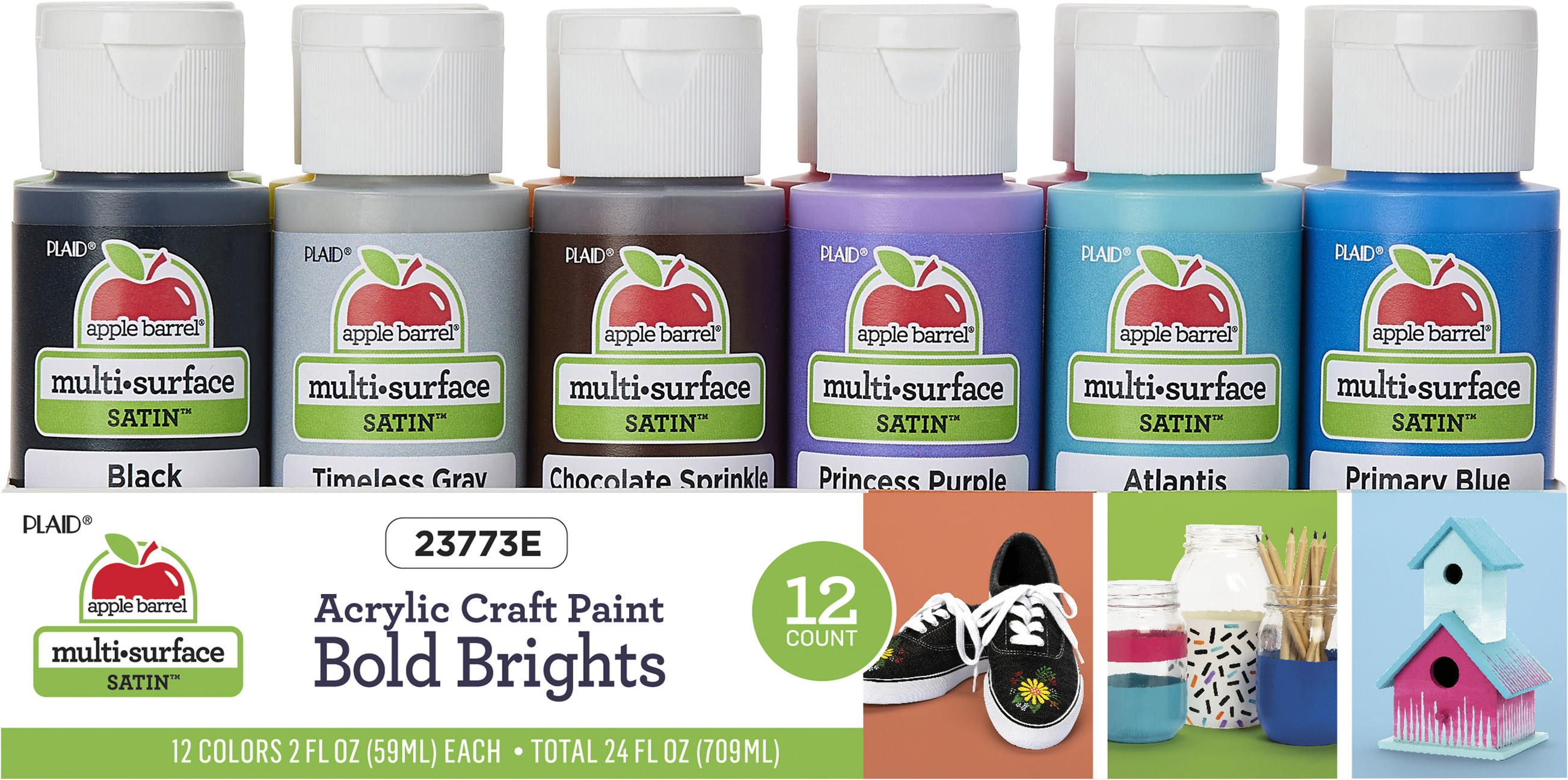 Apple Barrel Multi-Surface Acrylic Paint Set, Bold Brights, 12 Count photo 2