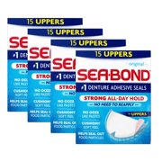 4 Pack - Sea Bond Secure Denture Adhesive Seals, Original Uppers, Zinc-Free, All-Day-Hold, Mess-Free, 15 Count