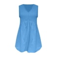 thumbnail image 4 of Long Tank Tops for Women Linen V Neck Pleated Sleeveless Strap Tops Summer Tops, 4 of 5