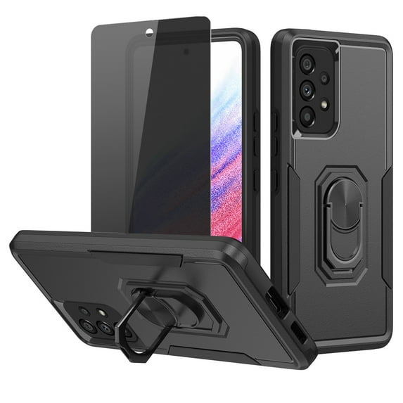 Xhy Samsung Galaxy A53 5G Case with Privacy Screen Protector Military Grade Shockproof Cover Ring Holder Kickstand Support Magnetic Car Mount Dual Layer Protective Phone Case (Black)
