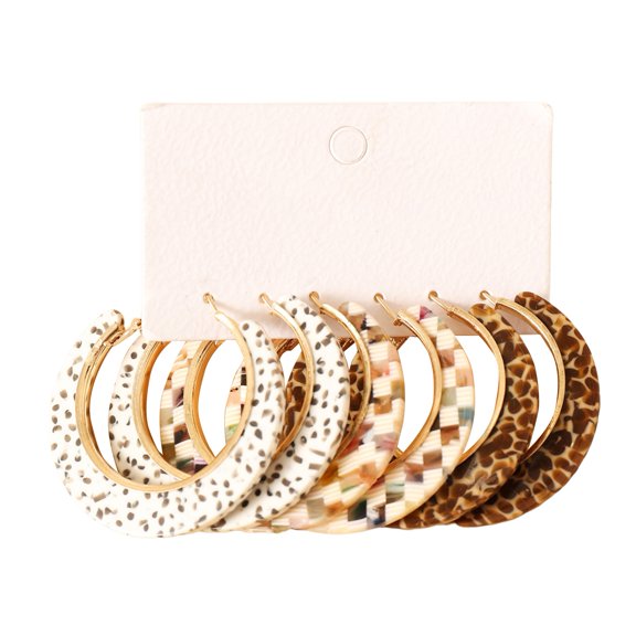 harmtty 3 Pairs Women Earrings C Shape Vintage Jewelry Electroplating Geometric Hoop Earrings Birthday Gift