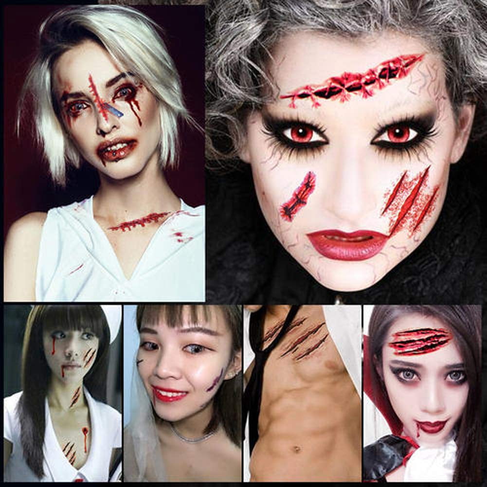 Halloween Temporary Tattoos Bleeding Wound Scar Blood Look Real Makeup Face Decorations Fake Injury Removable Tattoo Non Toxic Body Art for Party Cosplay Costume Favors 