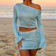 thumbnail image 1 of Trajes De Verano De 2 Piezas Conjunto de falda de 2 piezas para mujer Falda superior asimétrica de un hombro Traje diario informal Cgtredaw Azul Cielo L para Mujer, 1 of 1
