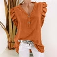 thumbnail image 2 of APEXFWDT Women's Flutter Sleeve Linen Tank - V-Neck Sleeveless Summer Blouse for Garden Party Outings,S,Orange, 2 of 9