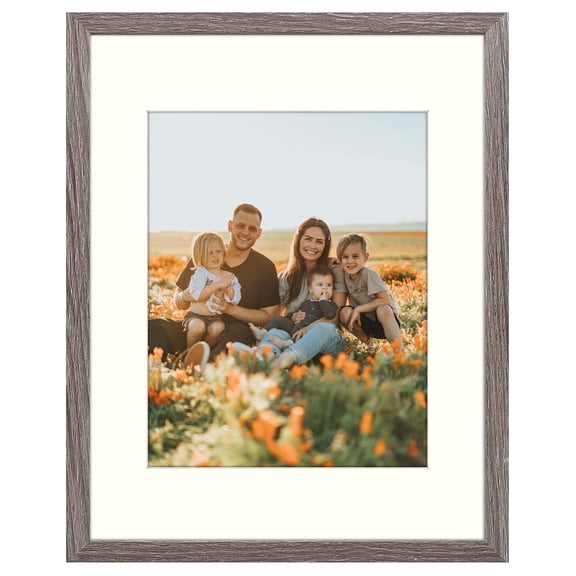 Golden State Art 11x14 Picture Frame, Gray Wood Grain Style with  Ivory Mat for 8x10 Photos