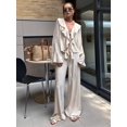 thumbnail image 6 of Women Ruffle V Neck Tie Front Flare Sleeve Crop Shirt Wide Leg Pants 2 Piece Casual Outfit Set Color S, 6 of 10