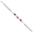 thumbnail image 3 of Gem Stone King 925 Sterling Silver and 10k Yellow Gold Pink Created Sapphire Red Garnet and White Lab Grown Diamond Bracelet for Women (3.74 Cttw, Round 7MM and 6MM, 6.5/7/7.5 inch, Made in Italy), 3 of 4