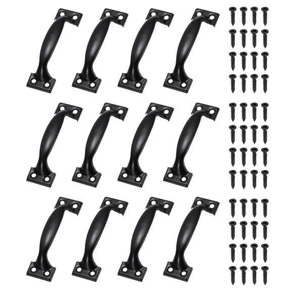 Uxcell 12  Pack Door Handles, 2.8" Hardware Handle Pull with Screw Vintage Drawer Pulls Metal Curved Gate Handles for Furniture Cupboard Dresser Drawer Wardrobe, Black